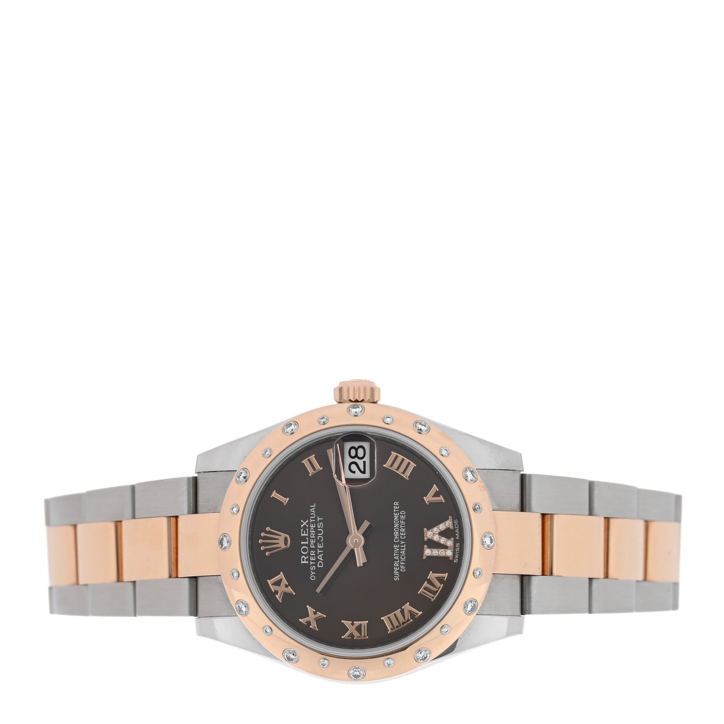 Stainless Steel 18K Everose Gold Diamond 31mm Oyster Perpetual Datejust Watch Chocolate Roman 178341