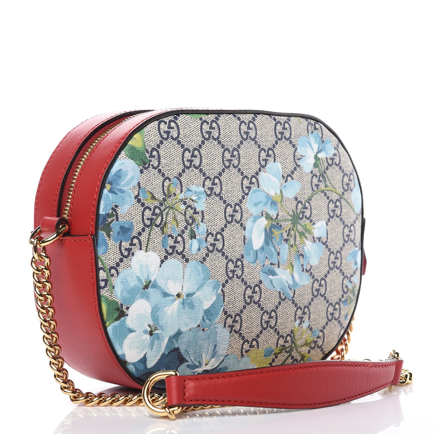 GG Supreme Monogram Blooms Mini Chain Shoulder Bag Beige Blue Navy Hibiscus Red
