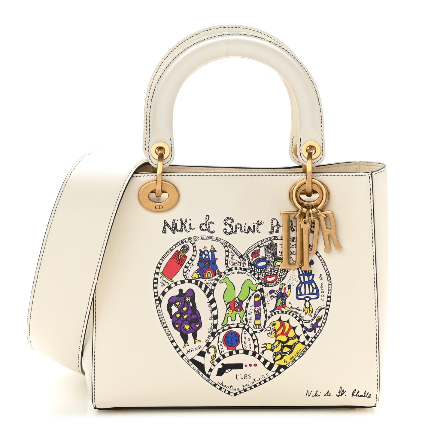 Calfskin Niki De Saint Phalle Heart Medium Supple Lady Dior Off White