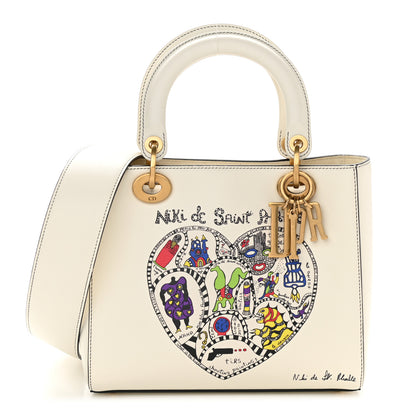 Christian Dior Calfskin Niki De Saint Phalle Heart Medium Supple Lady Dior Off White 1 of 12