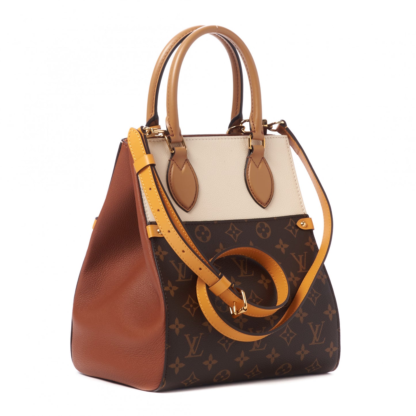 Calfskin Monogram Fold Tote MM Camel Sunbeam Cream