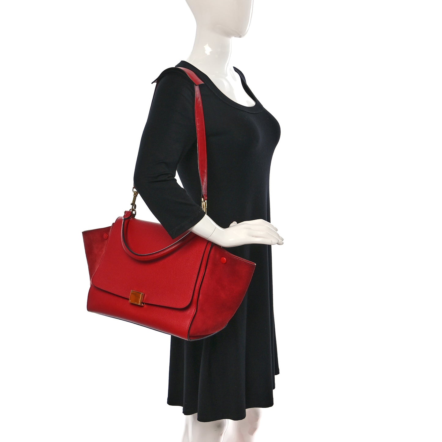 Drummed Calfskin Suede Large Trapeze Coquelicot