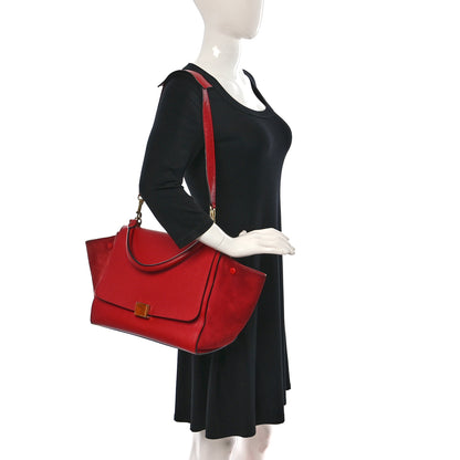 Celine Drummed Calfskin Suede Large Trapeze Coquelicot 2 of 10