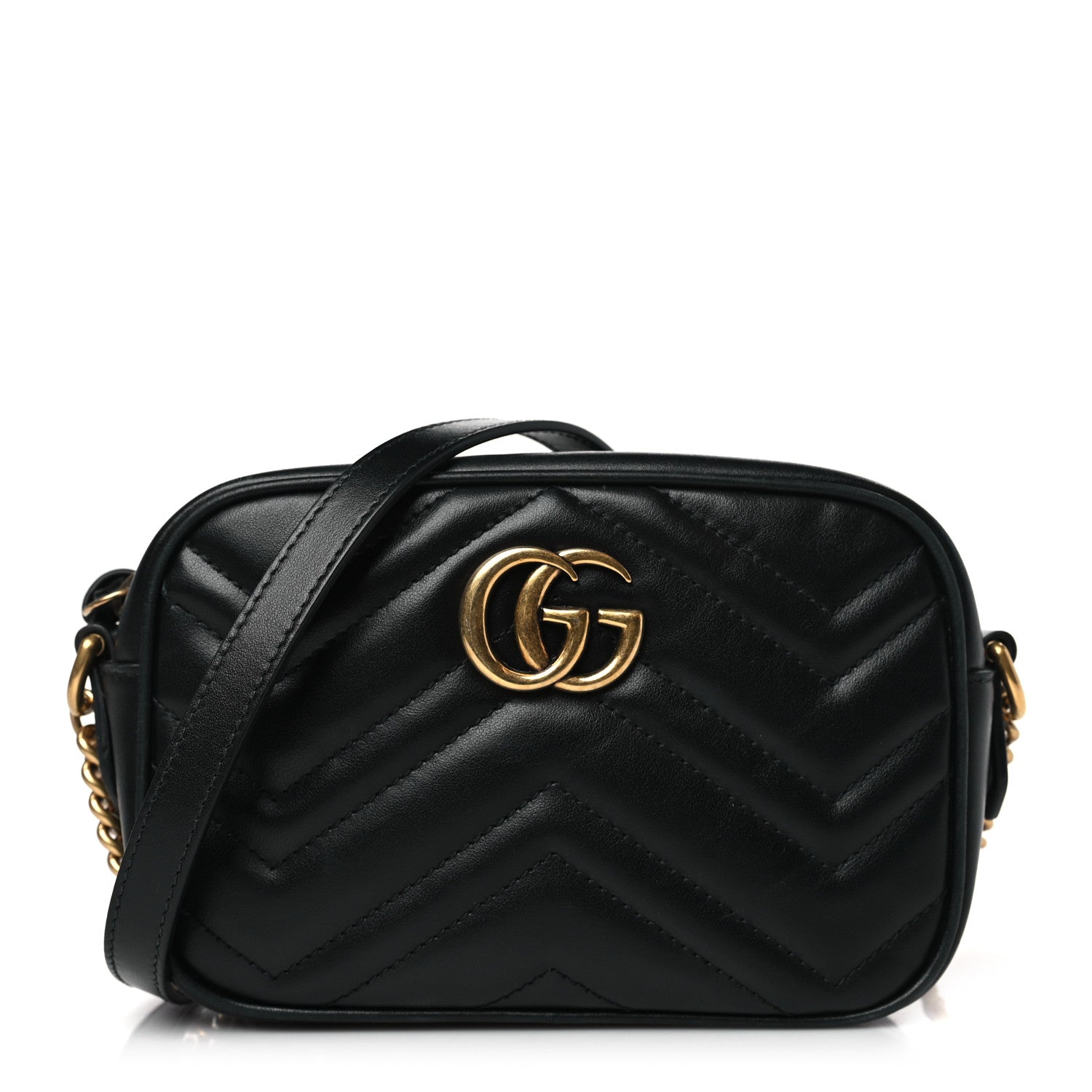 Gucci Calfskin Matelasse Mini GG Marmont Chain Shoulder Bag Black 1 of 9