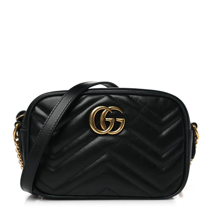 Gucci Calfskin Matelasse Mini GG Marmont Chain Shoulder Bag Black 1 of 9