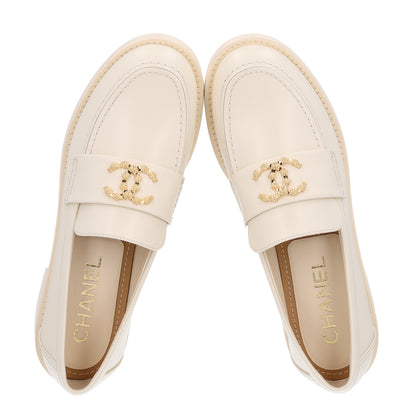 Chanel Calfskin Camellia CC Loafers 39.5 Ivory 2 of 11