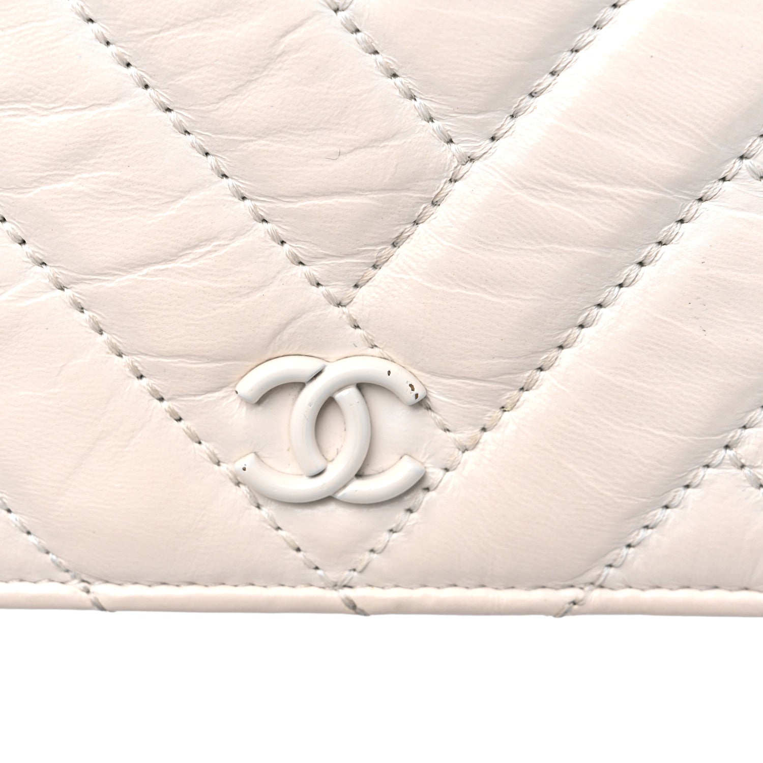 Chanel Aged Calfskin Chevron Wallet On Chain WOC White 15 of 15