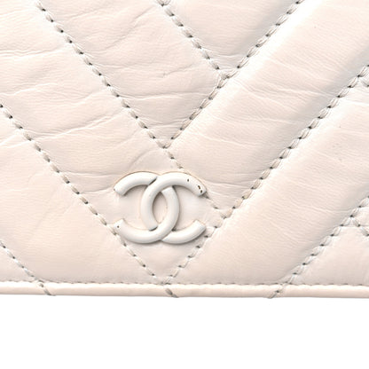 Chanel Aged Calfskin Chevron Wallet On Chain WOC White 15 of 15
