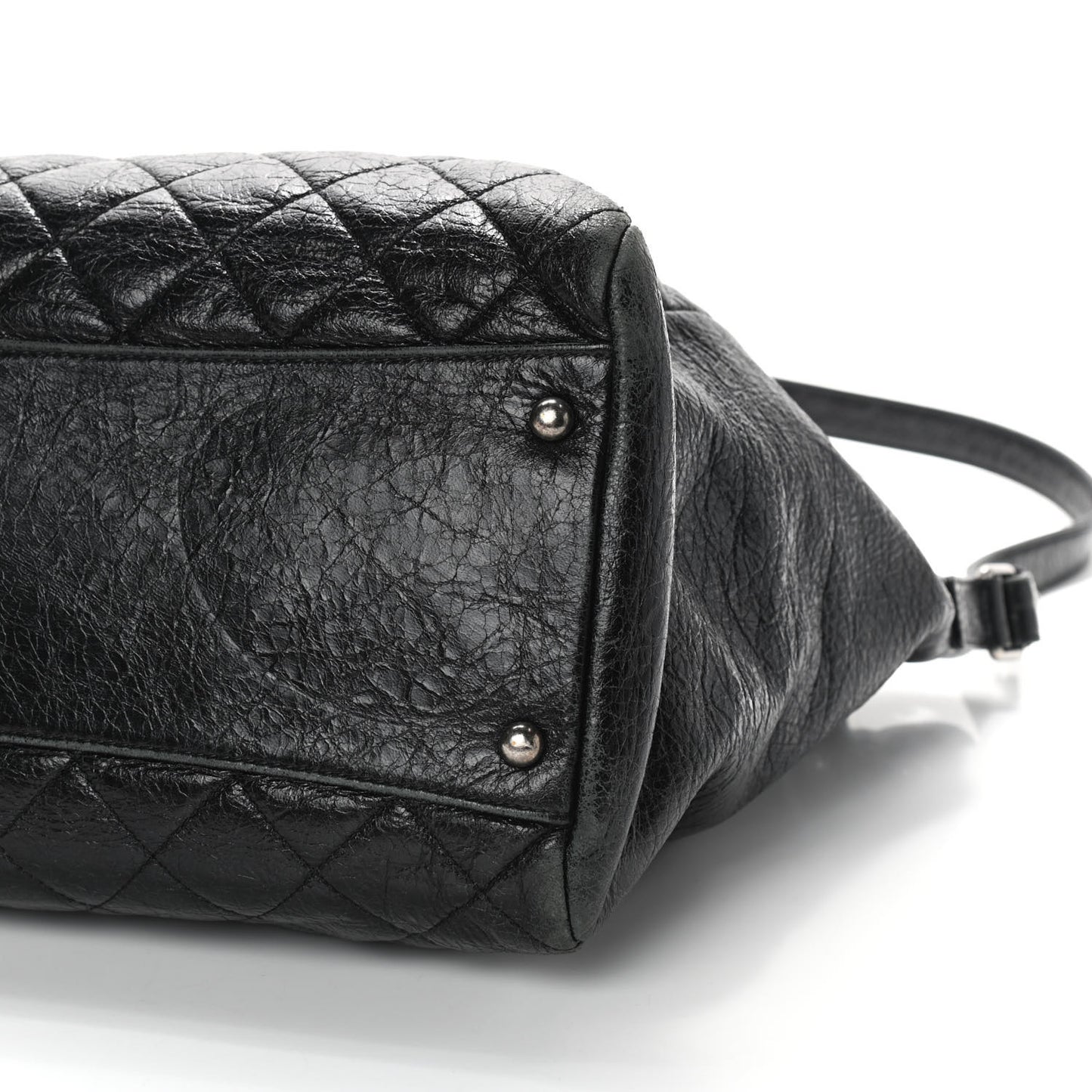 Glazed Calfskin Quilted Large Tote Black