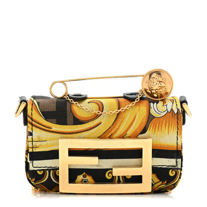 Fendi X VERSACE Silk Fendace FF Baroque Nano Brooch Baguette Black Gold 1 of 8