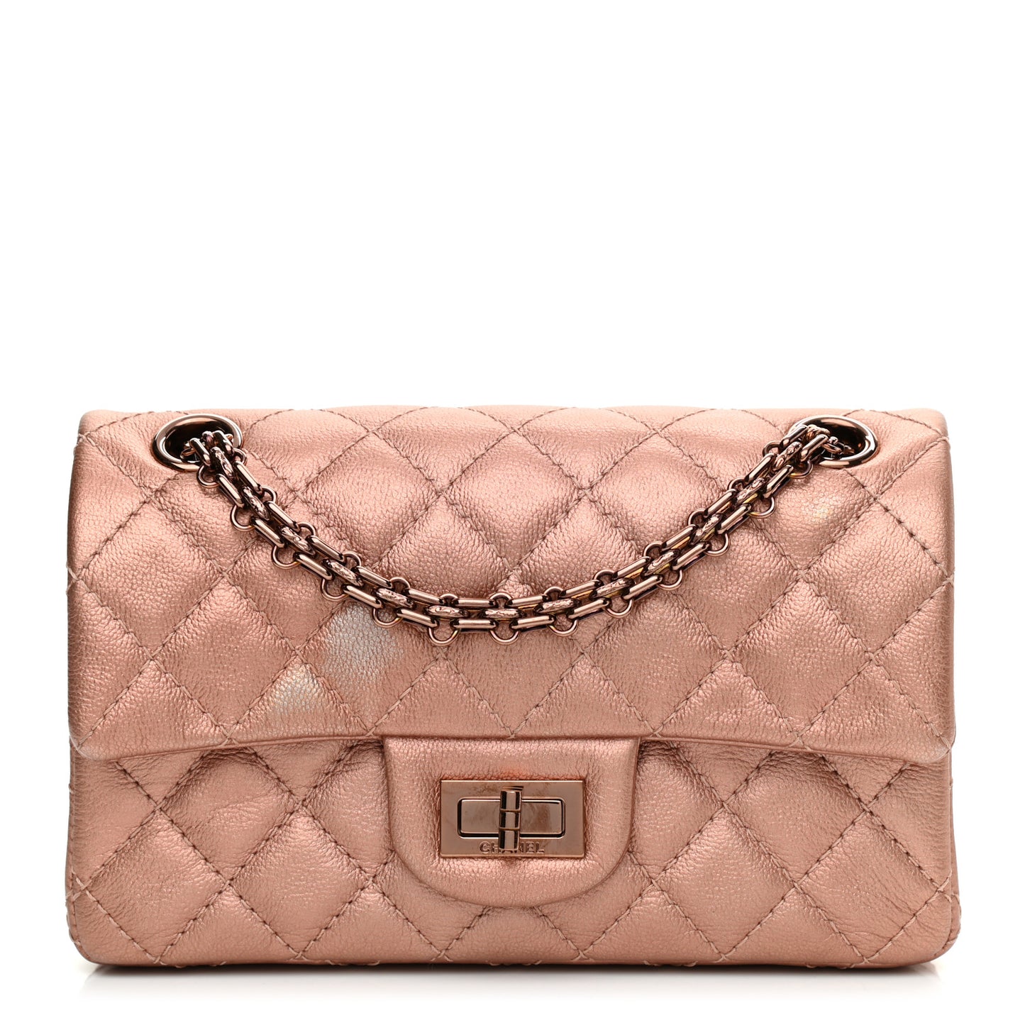 Metallic Grained Calfskin Quilted 2.55 Reissue Mini Flap Copper Pink