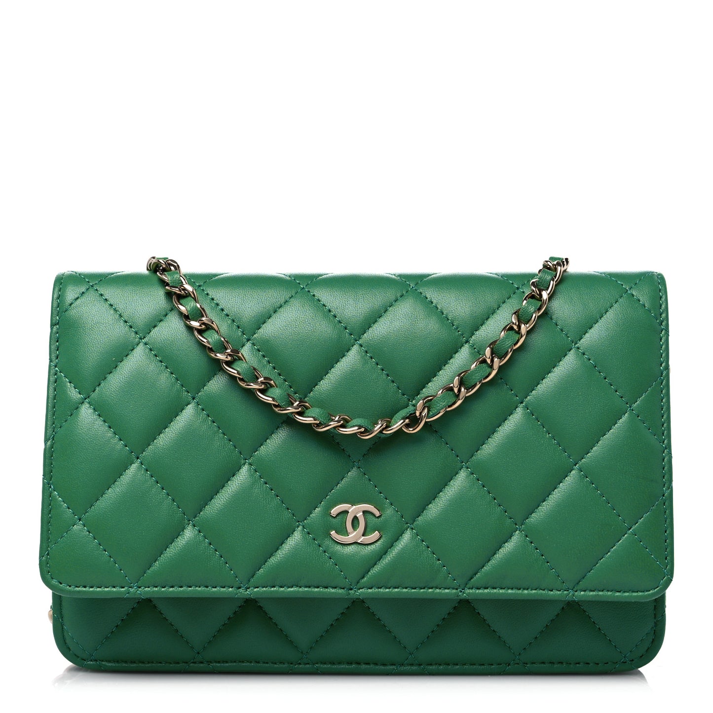 Lambskin Quilted Wallet On Chain WOC Green