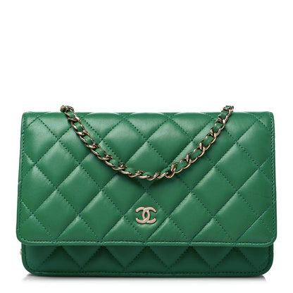 Chanel Lambskin Quilted Wallet On Chain WOC Green 1 of 10