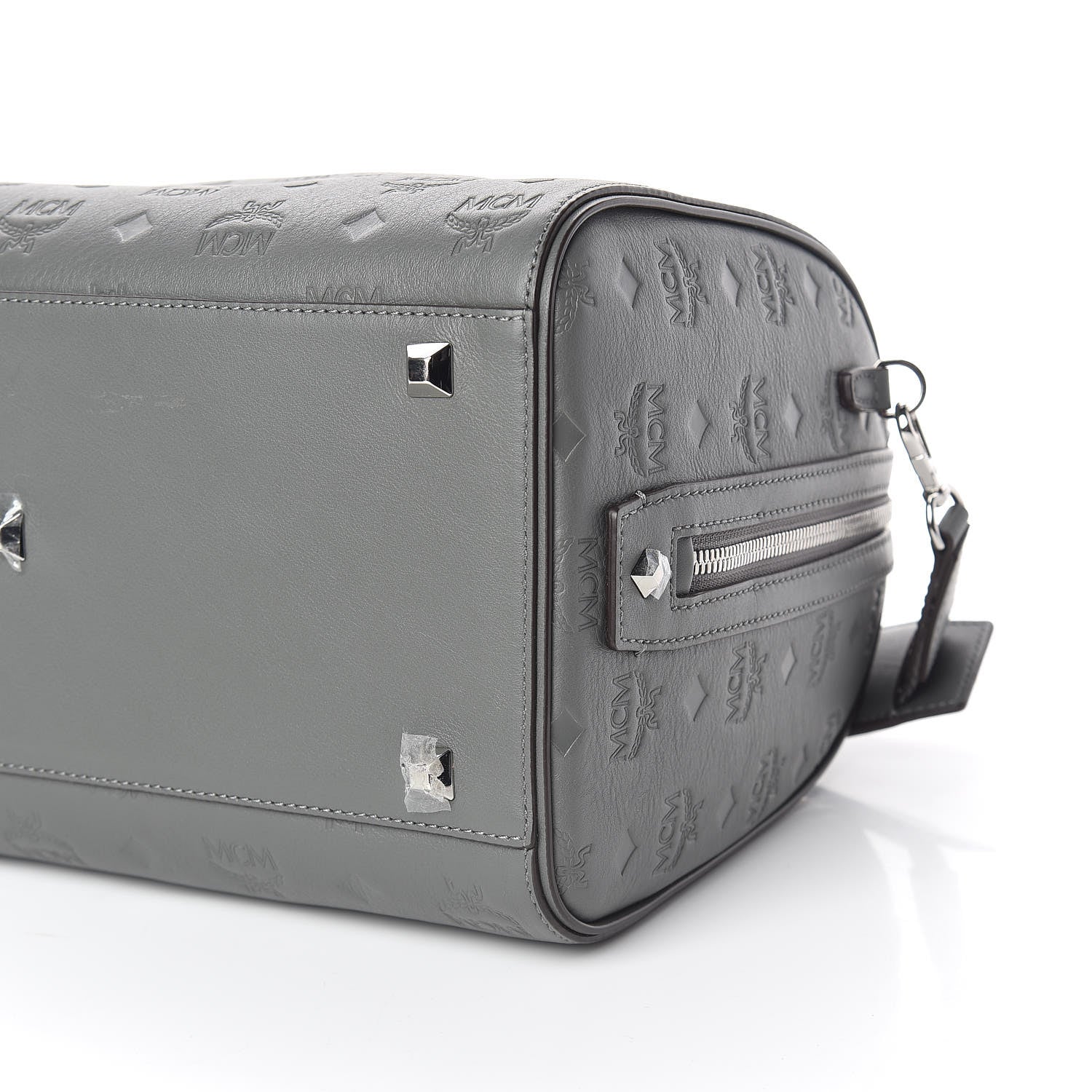 MCM Calfskin Ottomar Monogram Essential Boston Bag Grey 6 of 12