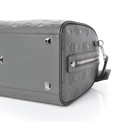 MCM Calfskin Ottomar Monogram Essential Boston Bag Grey 6 of 12