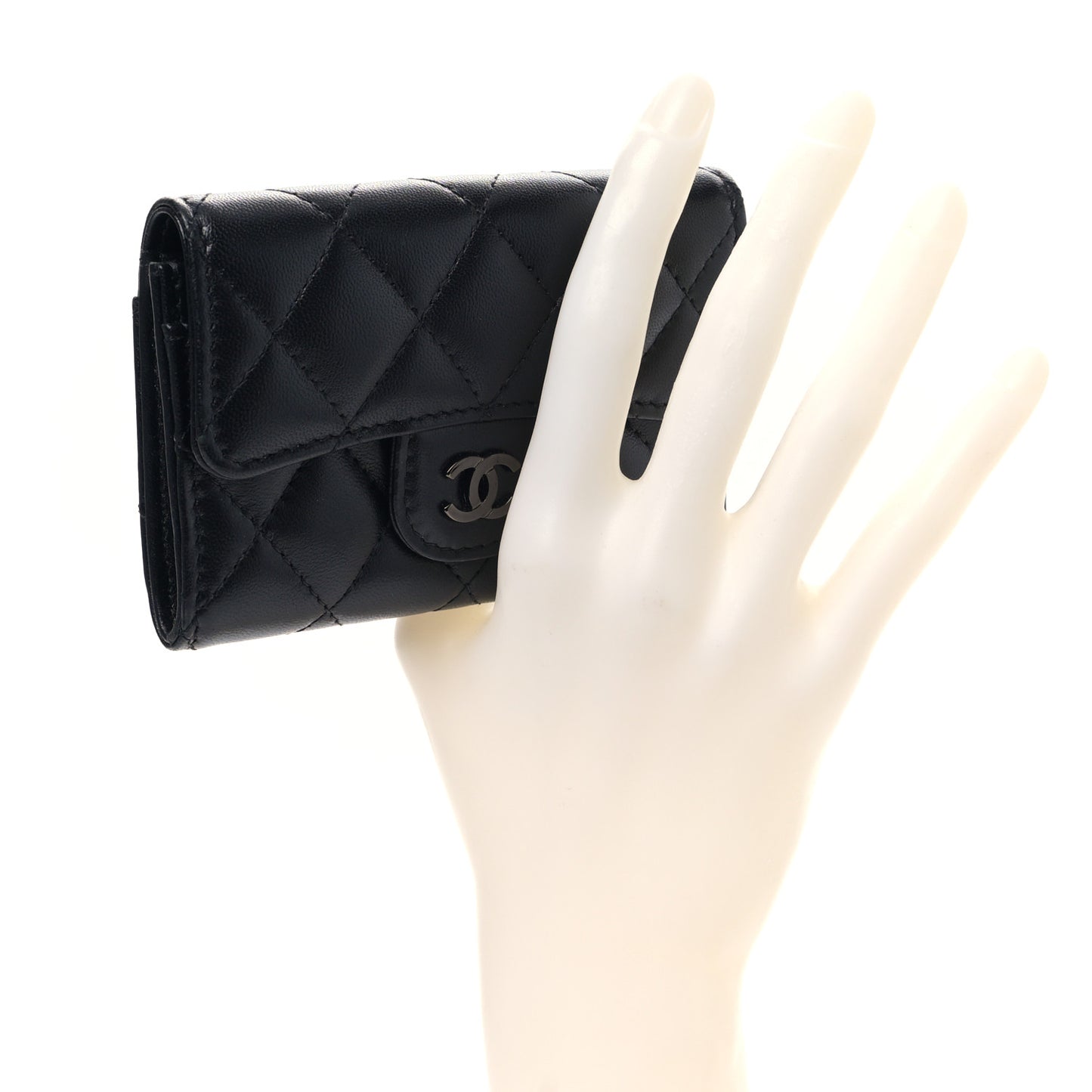 Lambskin Quilted Flap Card Holder Wallet So Black