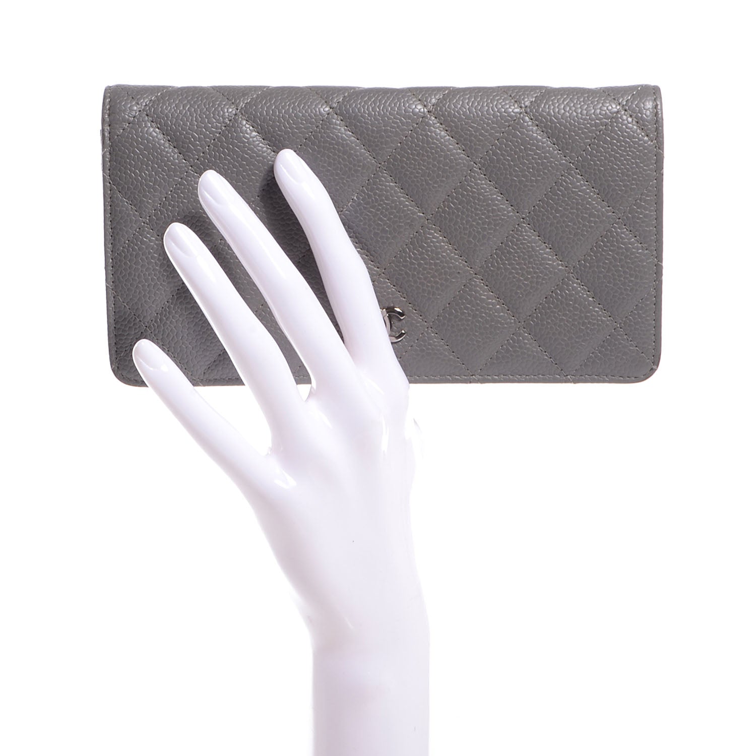 Chanel Caviar Quilted Yen Wallet Grey 2 of 8