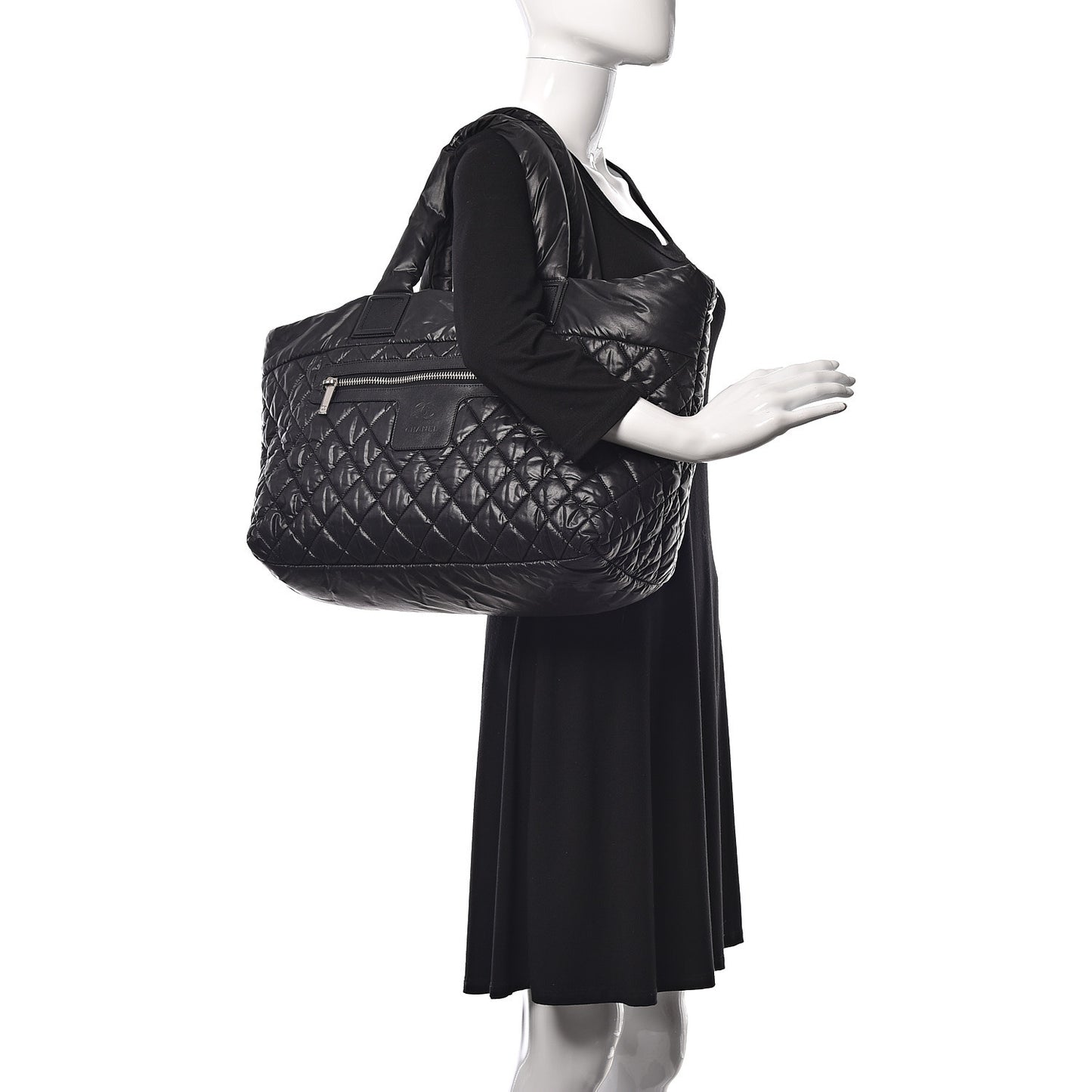 Nylon Quilted Large Coco Cocoon Tote Black