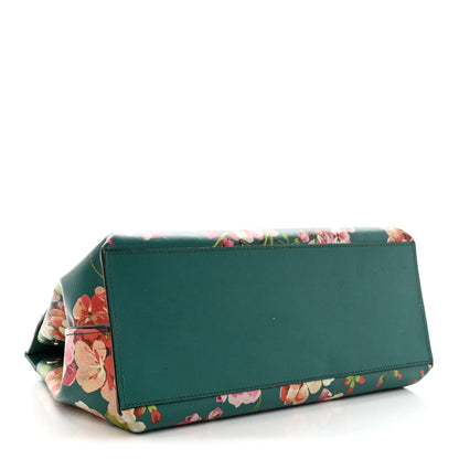 Gucci Shangai Calfskin Blooms Print Medium Bamboo Daily Top Handle Bag Clear Bright Emerald Multicolor 4 of 19