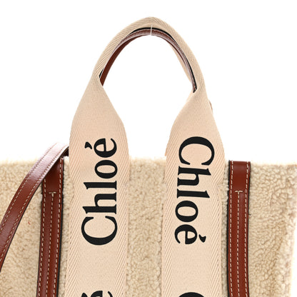 Chloe Shearling Calfskin Small Woody Ribbon Tote With Strap Mild Beige 9 of 13