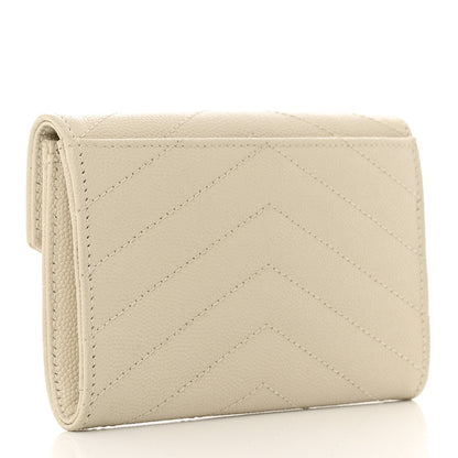 Saint Laurent Grain De Poudre Matelasse Chevron Small Monogram Envelope Wallet Crema Soft 3 of 7