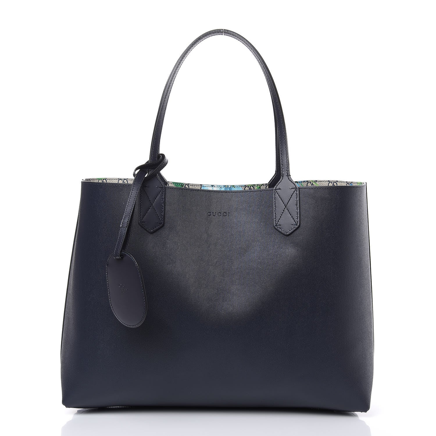 Gucci GG Supreme Monogram Blooms Medium Reversible Tote Beige Blue Navy 2 of 14