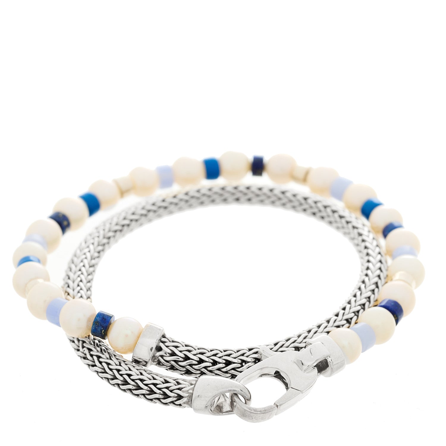 John Hardy Sterling Silver Freshwater Cultured Pearl Blue Lace Agate Lapis Lazuli Wrap Bracelet 2 of 3