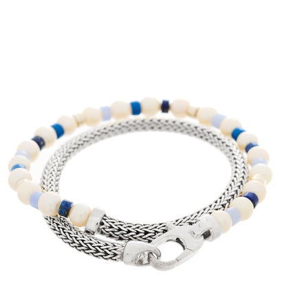 John Hardy Sterling Silver Freshwater Cultured Pearl Blue Lace Agate Lapis Lazuli Wrap Bracelet 2 of 3