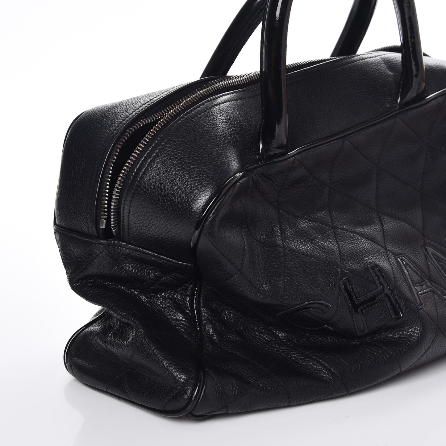 Caviar Patent Quilted Large Bowler Black