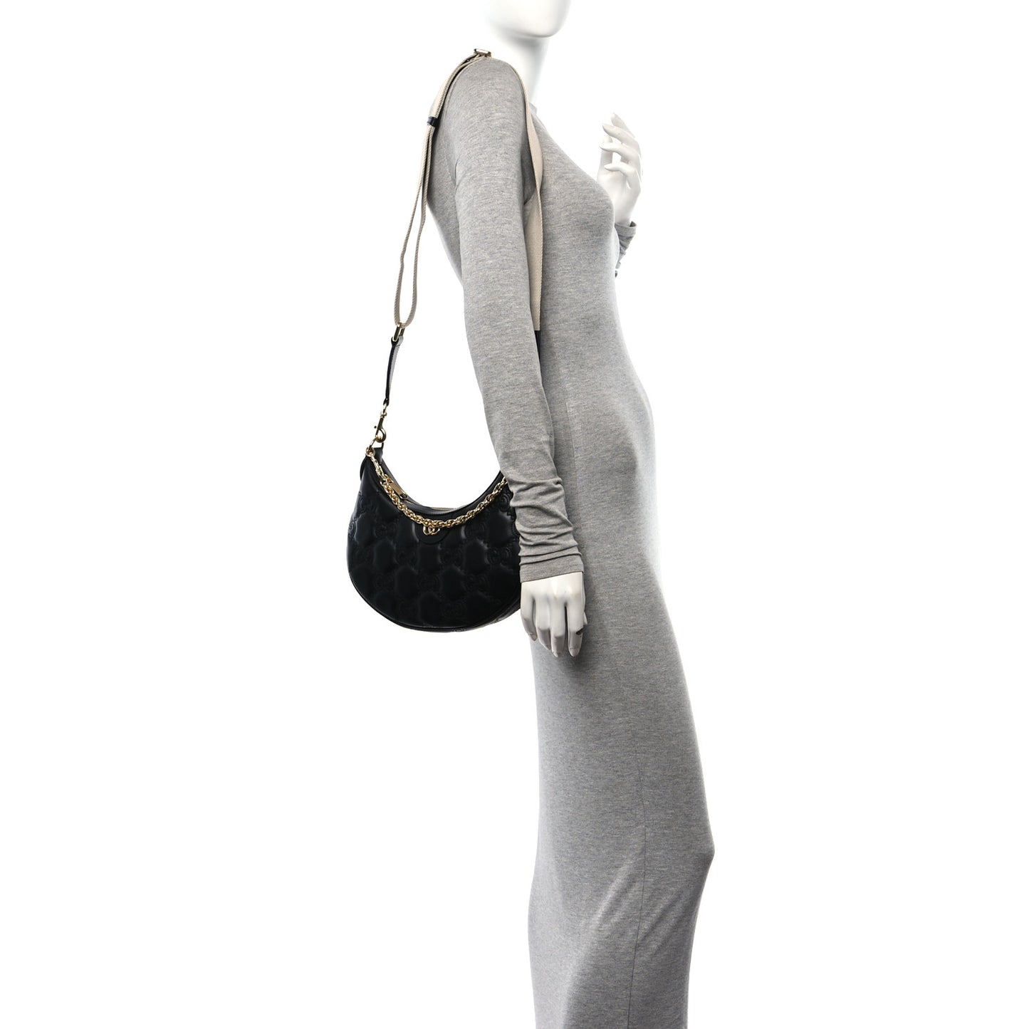Calfskin GG Matelasse Small Hobo Shoulder Bag Black Natural