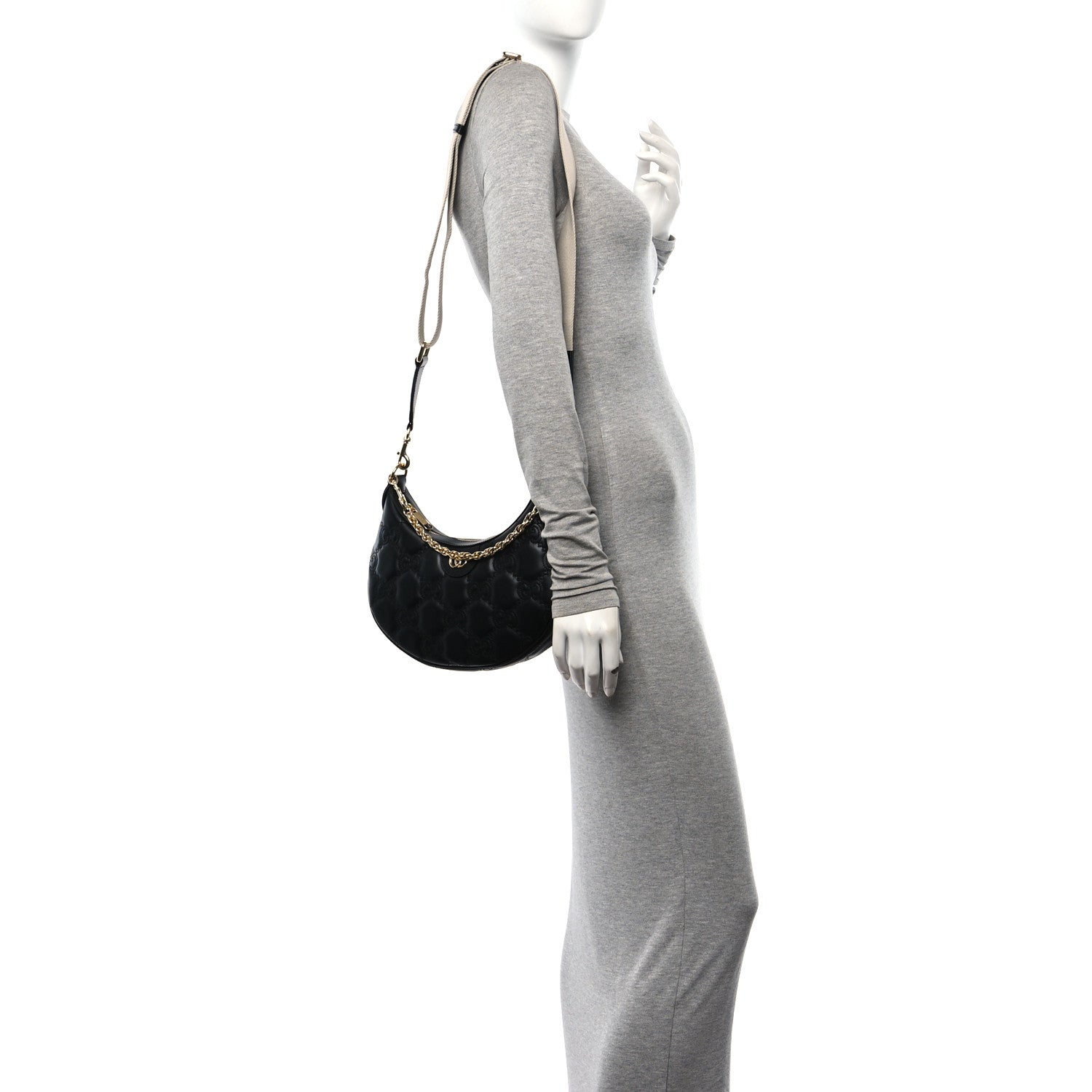 Gucci Calfskin GG Matelasse Small Hobo Shoulder Bag Black Natural 2 of 9