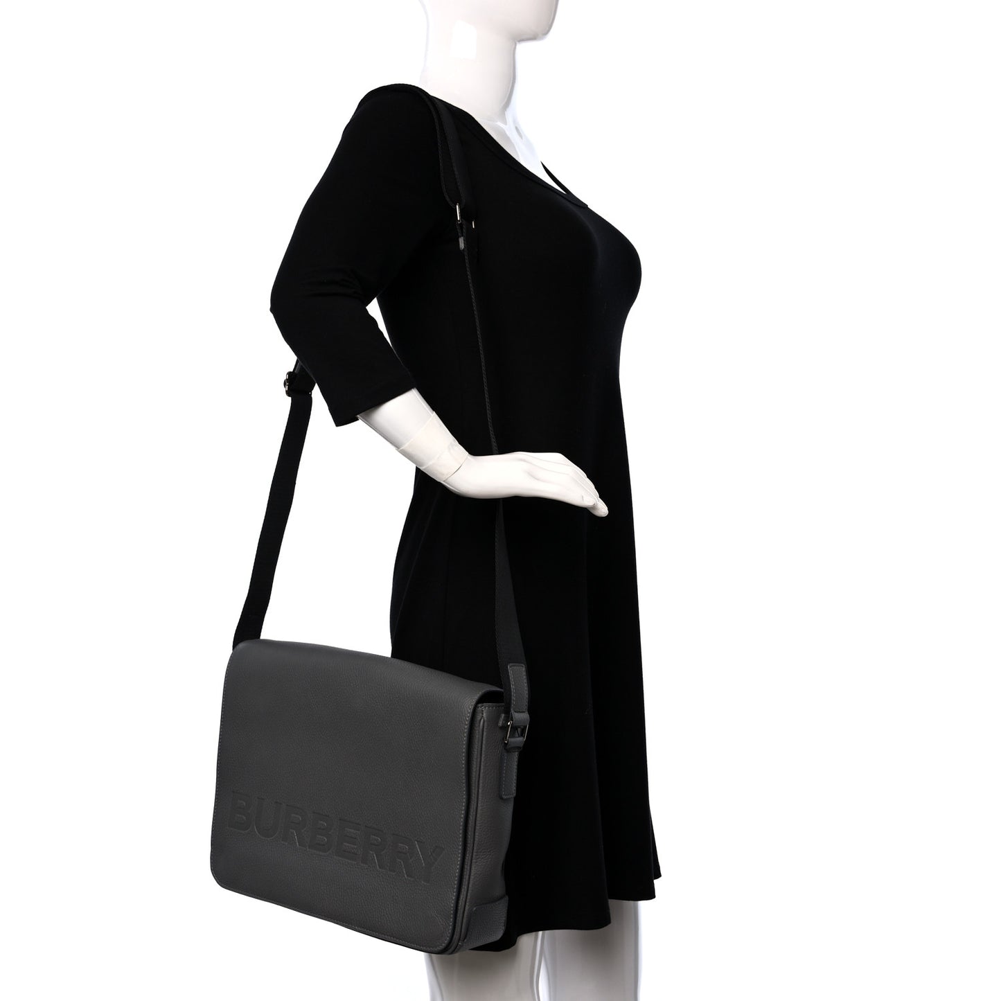 Calfskin Logo Messenger Charcoal Grey