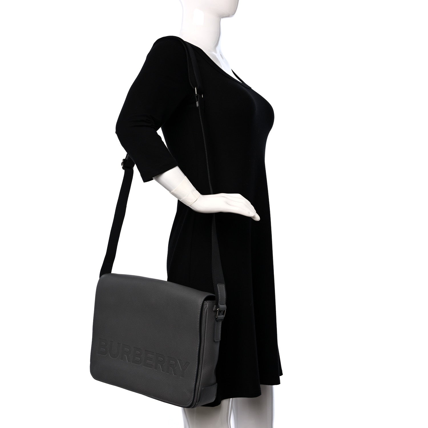 Burberry Calfskin Logo Messenger Charcoal Grey 2 of 9