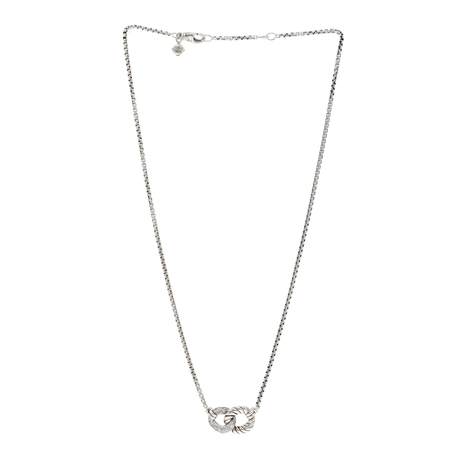 David Yurman Sterling Silver Diamond Belmont Curb Link Pendant Necklace 3 of 4