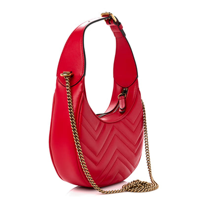 Gucci Calfskin Matelasse Chevron Mini GG Marmont Half Moon Hobo Rosso 3 of 11