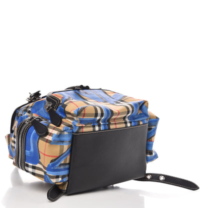 Burberry Vintage Check Graffiti Print Medium Rucksack Backpack Blue Antique Yellow 4 of 9