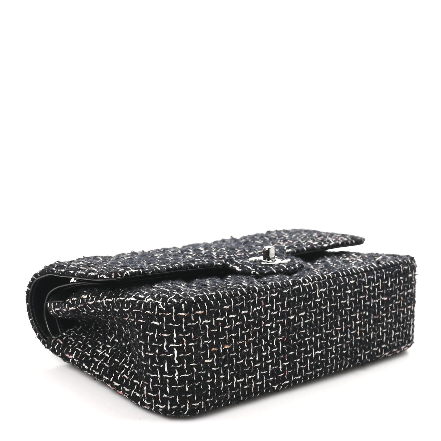 Tweed Quilted Medium Double Flap Black Multicolor