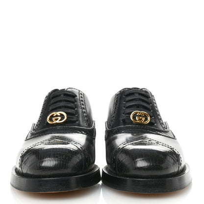 Gucci Glossy Calfskin Tejus Womens Lace Up Loafers 35.5 Black 3 of 11