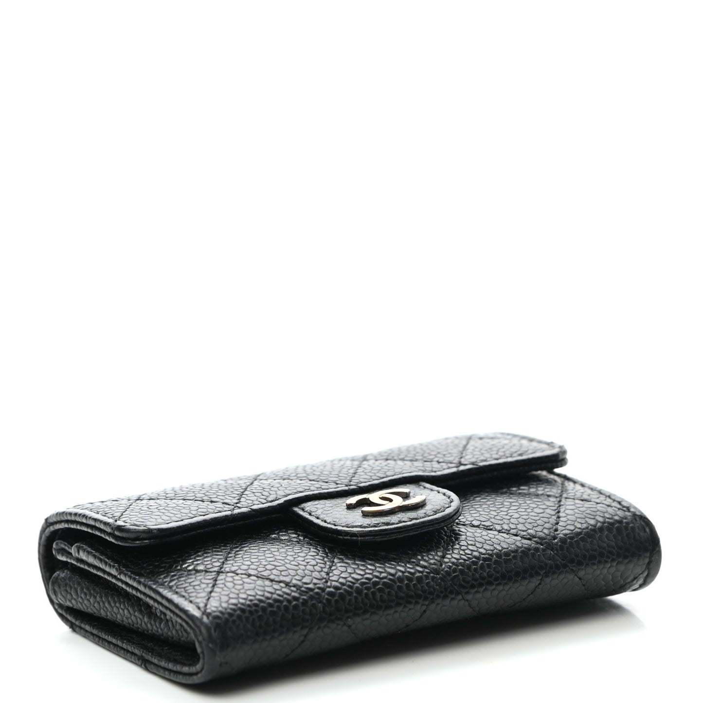 Caviar Quilted Flap Card Holder Black