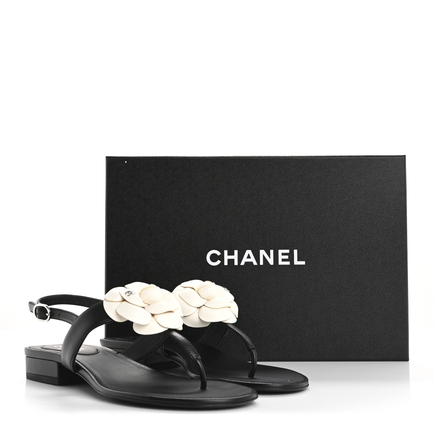 Chanel Lambskin Camellia Thong Sandals 38 Black White 10 of 10