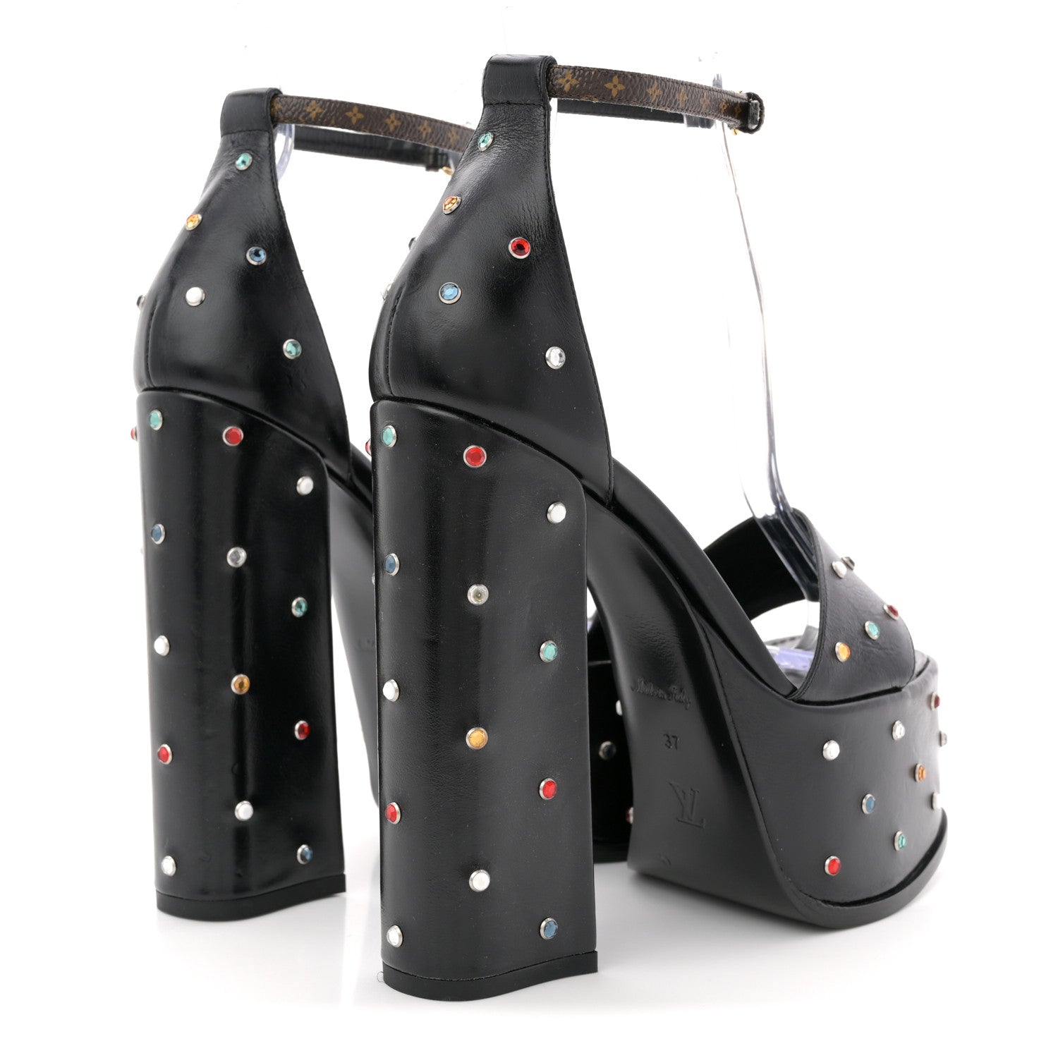 Louis Vuitton Calfskin Studded Fame Platform Sandals 37 Black 5 of 12