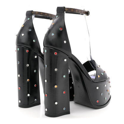 Louis Vuitton Calfskin Studded Fame Platform Sandals 37 Black 5 of 12