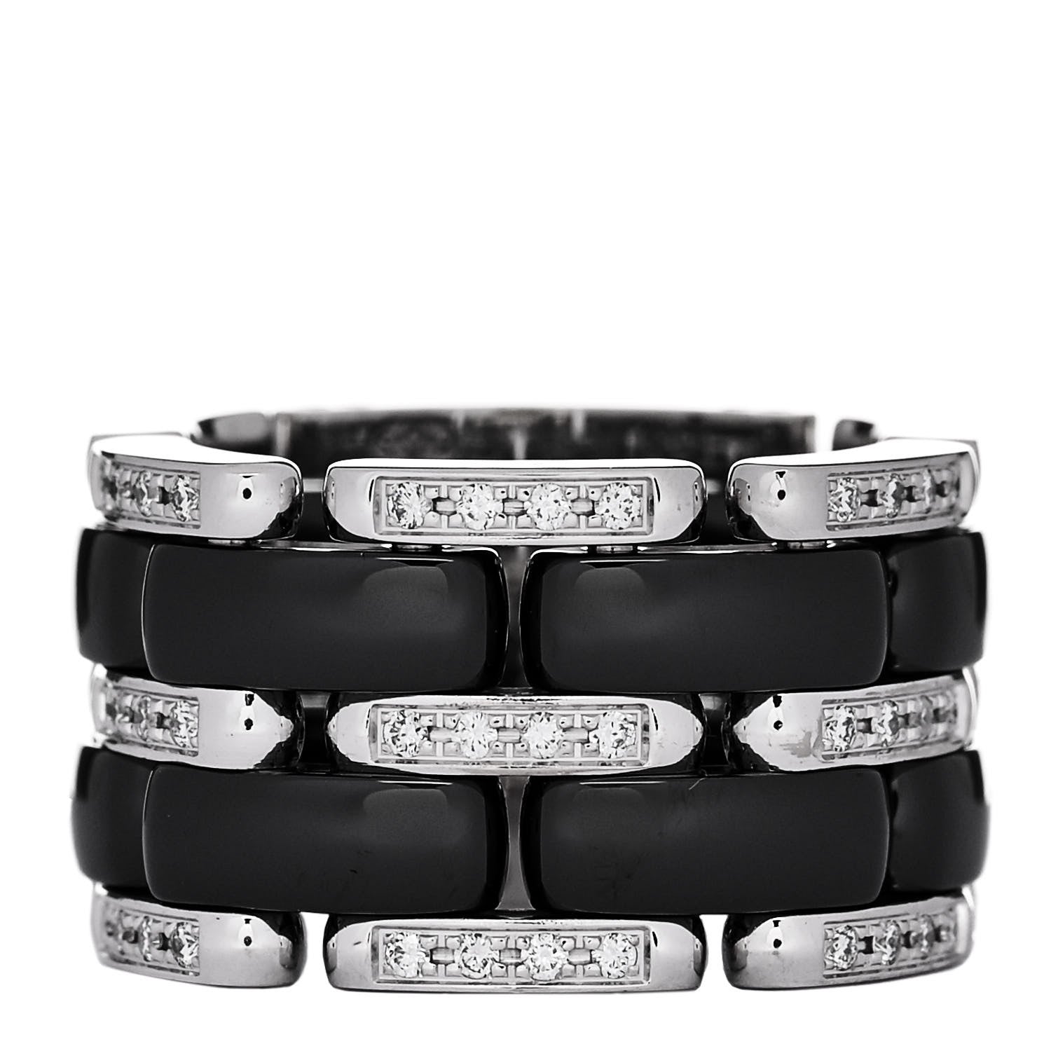 Chanel 18K White Gold Ceramic Diamond Large Ultra Ring 53 6.25 Black 1 of 5
