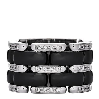 Chanel 18K White Gold Ceramic Diamond Large Ultra Ring 53 6.25 Black 1 of 5