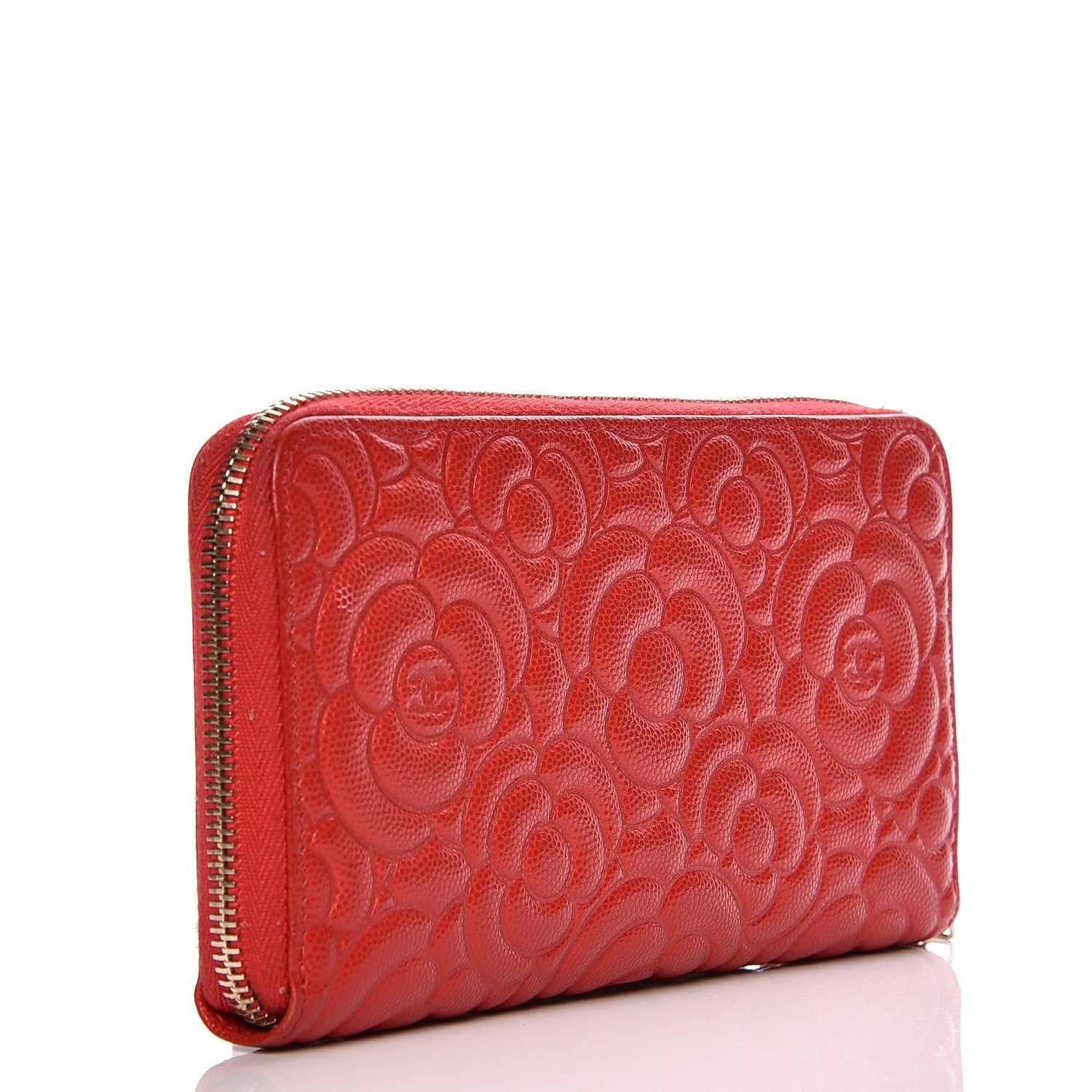 Chanel Caviar Camellia Embossed Zip Around Large Gusset Wallet Red 5 of 11