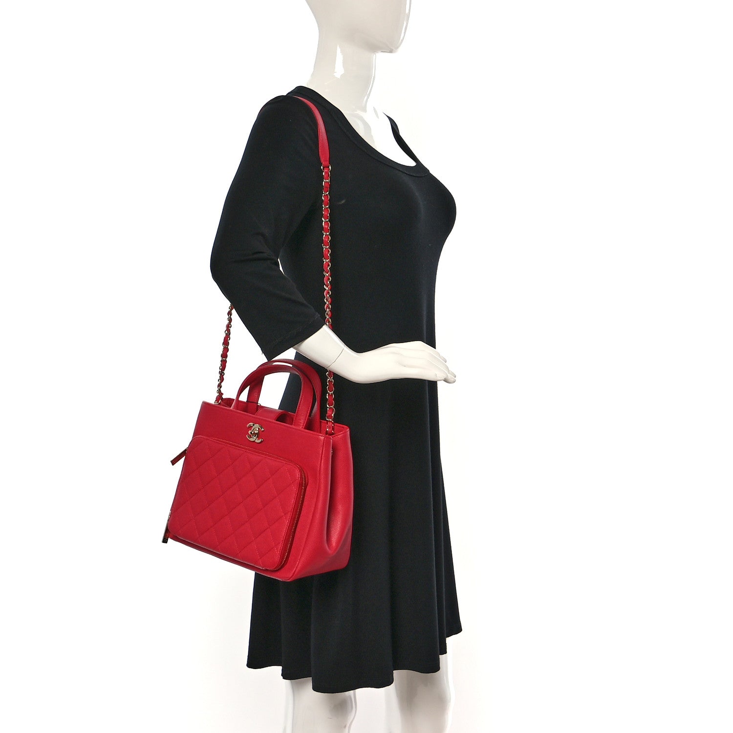 Chanel Caviar Quilted Small Business Affinity Shopping Bag Red 2 of 9