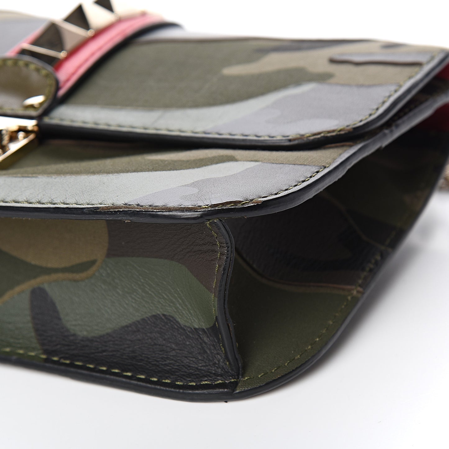 Nappa Canvas Camouflage Medium Glam Lock Rockstud Flap Verde