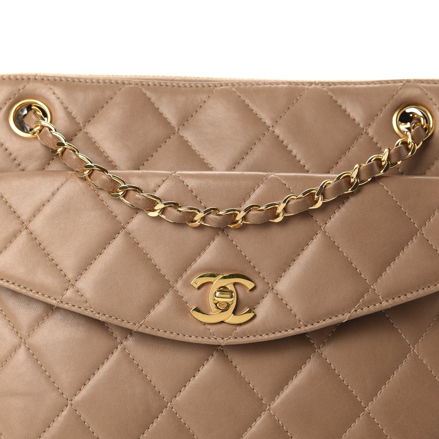 Lambskin Quilted Flap Shoulder Bag Beige