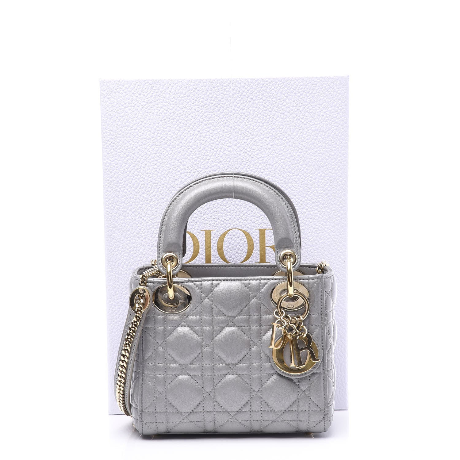 Christian Dior Metallic Lambskin Cannage Mini Lady Dior Grey 9 of 9