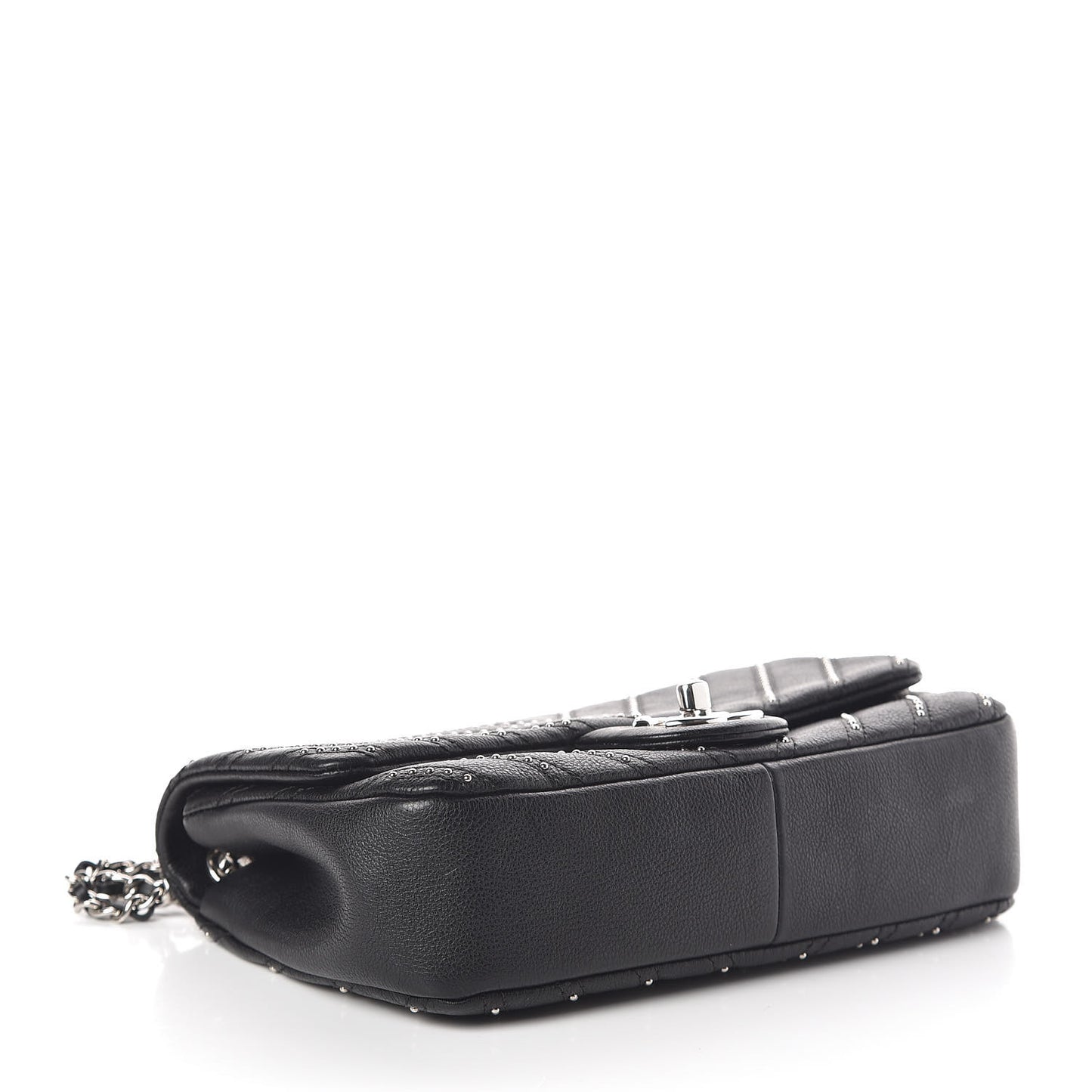 Calfskin Studded Chevron Quilted Small Wars Flap Black